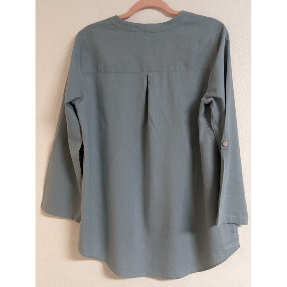 Women's Soft Surroundings Blue Lillith Arona Linen Boho Tunic Embroidered Top PM - Picture 10 of 13